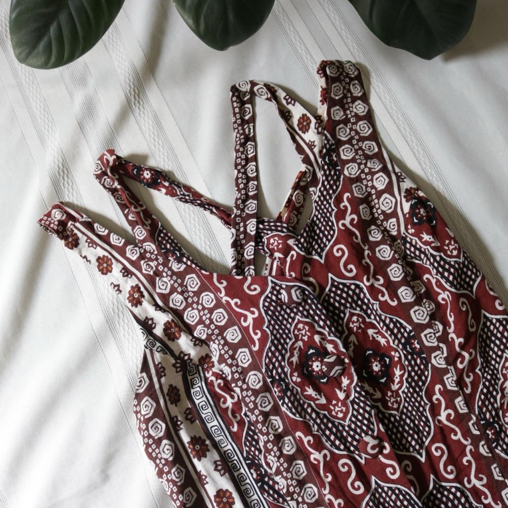 Boho Patterned Cross Back Strappy Button Down Max… - image 2